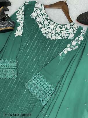 Sea Green Trending Sequence Readymade Designer Suits With Pent And Georgette Dupatta