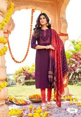 Selesta Brand Shehnaaz Pure Chinon Neck Work Kurtis Set