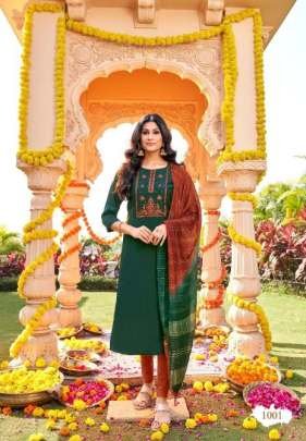 Selesta Brand Shehnaaz Pure Chinon Neck Work Kurtis Set