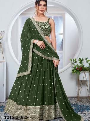 Semi Stitched Green Georgette Lehenga Choli For Women