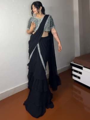 Sequence Work Black Ready To Wear Saree