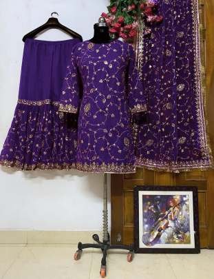 Sequence Work Purple Top Sharara Suit