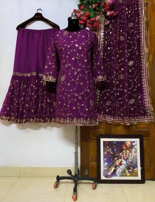 Sequence Work Purple Top Sharara Suit