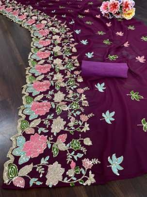 Sequence Work Wine Soft Georgette Saree