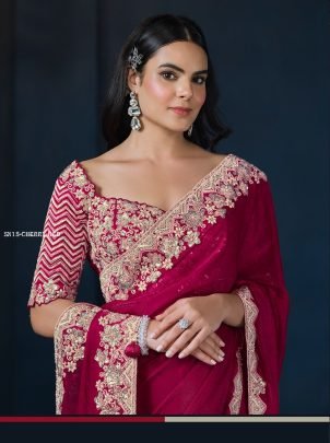 Sequins With Pure Handwork Cherry Red saree