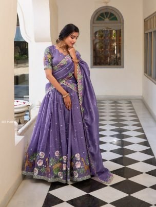 Sequins Work Purple Colour Lehenga Choli With Dupatta