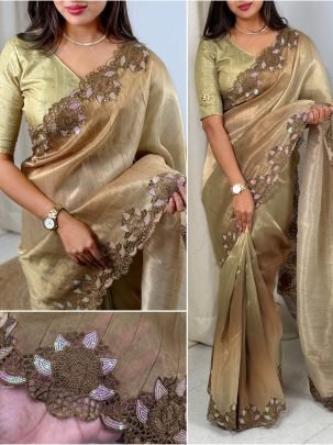 Shaded Print Taspa Silk Saree & Blouse  