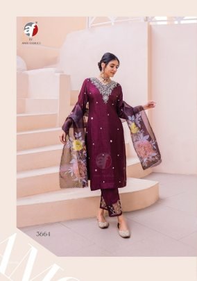 Shehnai Vol 7 By Anju Fabric Present Dola Silk Kurti Pant Dupatta Set
