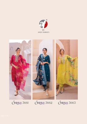 Shehnai Vol 7 By Anju Fabric Present Dola Silk Kurti Pant Dupatta Set