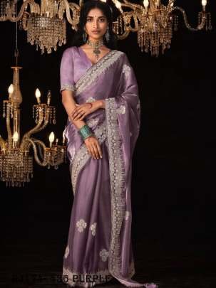 Shining pure crystal Satin  Lavender Jimmy choo sarees