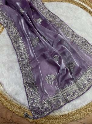 Shining pure crystal Satin  Lavender Jimmy choo sarees