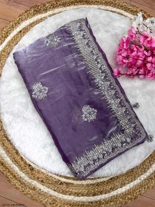 Shining pure crystal Satin  Lavender Jimmy choo sarees