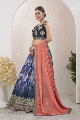 Silk Blend Embroidered Blue Lehenga Choli