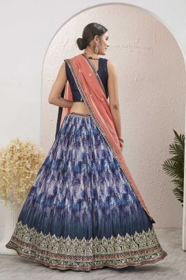 Silk Blend Embroidered Blue Lehenga Choli