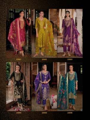 Silkyness 3 Musterd Branded And Gorgeous Handwork Organza Jacquard Kurtis Set