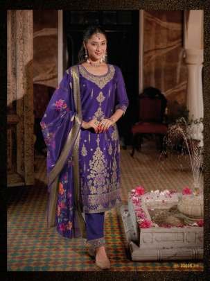 Silkyness 3 Purple Branded And Gorgeous Handwork Organza Jacquard Kurtis Set