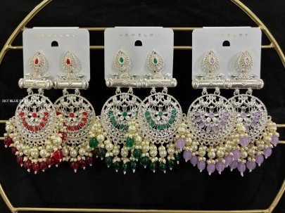Sky Blue and Gold Kundan With Pearls Peacock Ethnic Large Shehnaz Chandbali Earrings
