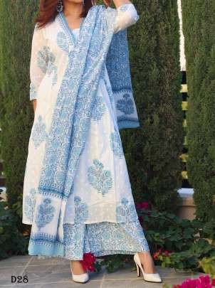 Sky Blue and White Embroidered Cotton Palazzo Suit