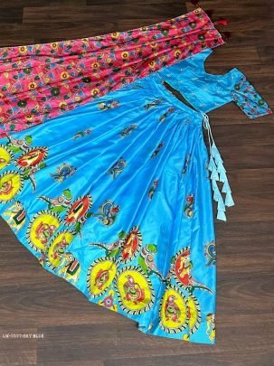 Sky blue Designer Dola Silk Lehenga Choli With Dori Latkan