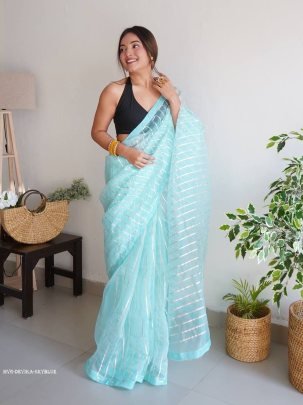 Sky Blue Devika Gota work Pure Organza Saree
