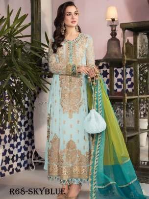 Sky Blue Embroidery Work Georgette Unstitched Suits