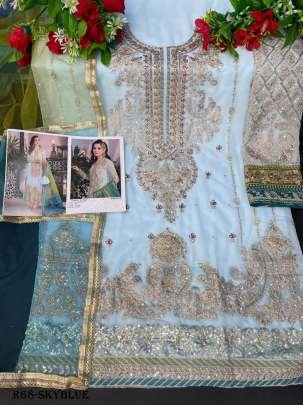 Sky Blue Embroidery Work Georgette Unstitched Suits