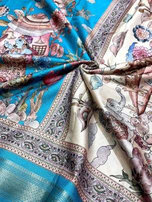 Sky Blue Exclusive Luxury Look Madhuban Printed Silk Saree