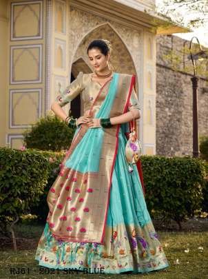 Sky Blue Jacquard Banarasi Silk Weaving Work Paithani Lehenga Choli