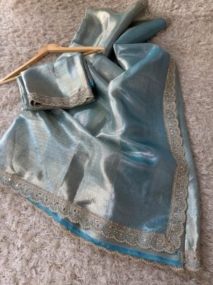 Sky Blue Kanjivaram bridal Waskat Banarasi Silk Saree