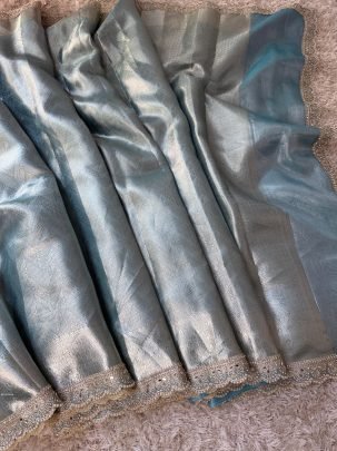 Sky Blue Kanjivaram bridal Waskat Banarasi Silk Saree