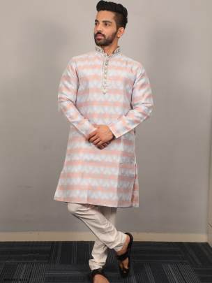 Sky Blue Stylish Soft Jacquard Silk Kurta Pajama 