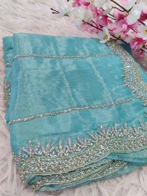 Sky Blue Zimmy Choo Handwork Saree