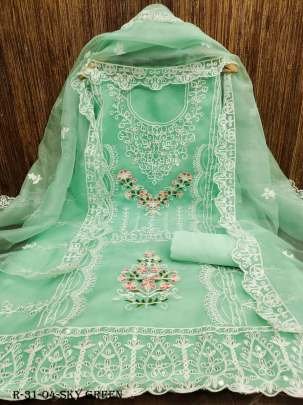 Sky Green Organza Silk Dress Material