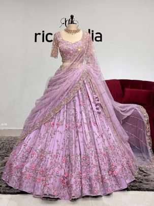 Soft Butterfly Net Lavender Sequins Embroidered Work Lehenga