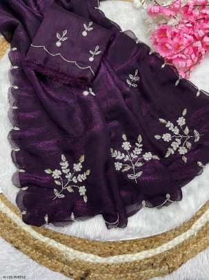 Soft Crunchy Silk Purple Color Saree With Sequence Work