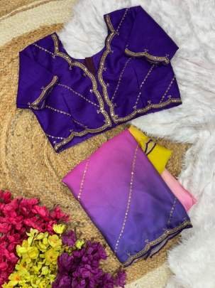 Soft Georgette Satin Purple Colour Saree