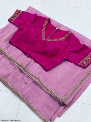 Soft Lavender Organza With Beautiful Handcrafted Work Saree