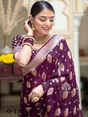 Soft Lichi Silk Jacquard Work Wine Saree