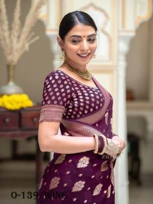 Soft Lichi Silk Jacquard Work Wine Saree