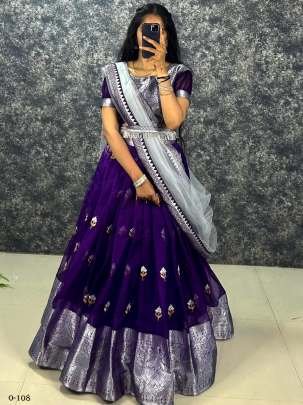 Soft Organza Embroidered Purple Lehenga