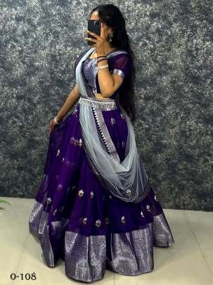 Soft Organza Embroidered Purple Lehenga