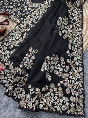 Soft Rangoli Silk Saree with Sequins Zari Embroidery