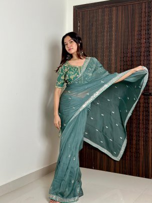 Soft Sea Green Saree With Blouse