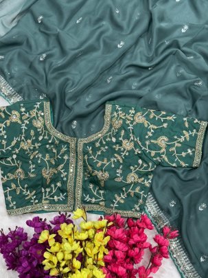 Soft Sea Green Saree With Blouse