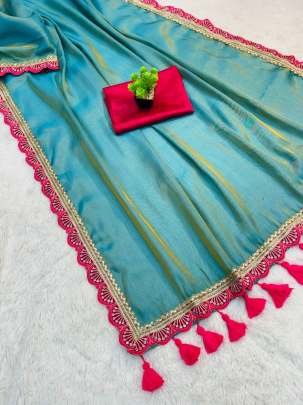 Soft Tissue Golden Touch Sky Blue Saree