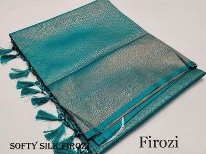 Designer Soft Silk Firozi Saree