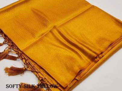 Fancy Soft Silk Yellow Plain Saree