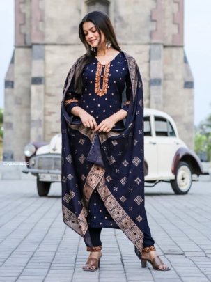 Sonkali Rayon Blue Kurti Pant Set with Chanderi Dupatta 