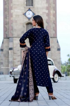 Sonkali Rayon Blue Kurti Pant Set with Chanderi Dupatta