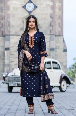 Sonkali Rayon Blue Kurti Pant Set with Chanderi Dupatta